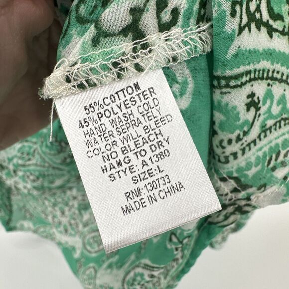 Umgee Tunic Top Womens Large Boho Green Paisley V-Neck Cold Shoulder/Arm Blouse - Picture 8 of 8